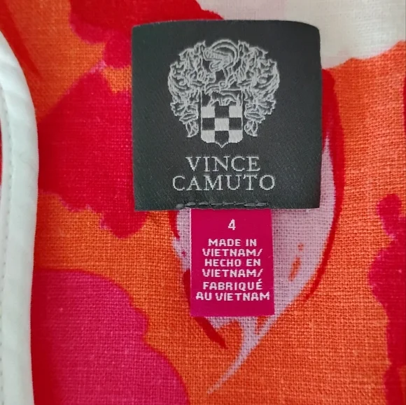 Vince Camuto Linen Blend Tropical Print Pink Orange Floral Easy Dress Size 4 - Picture 13 of 16